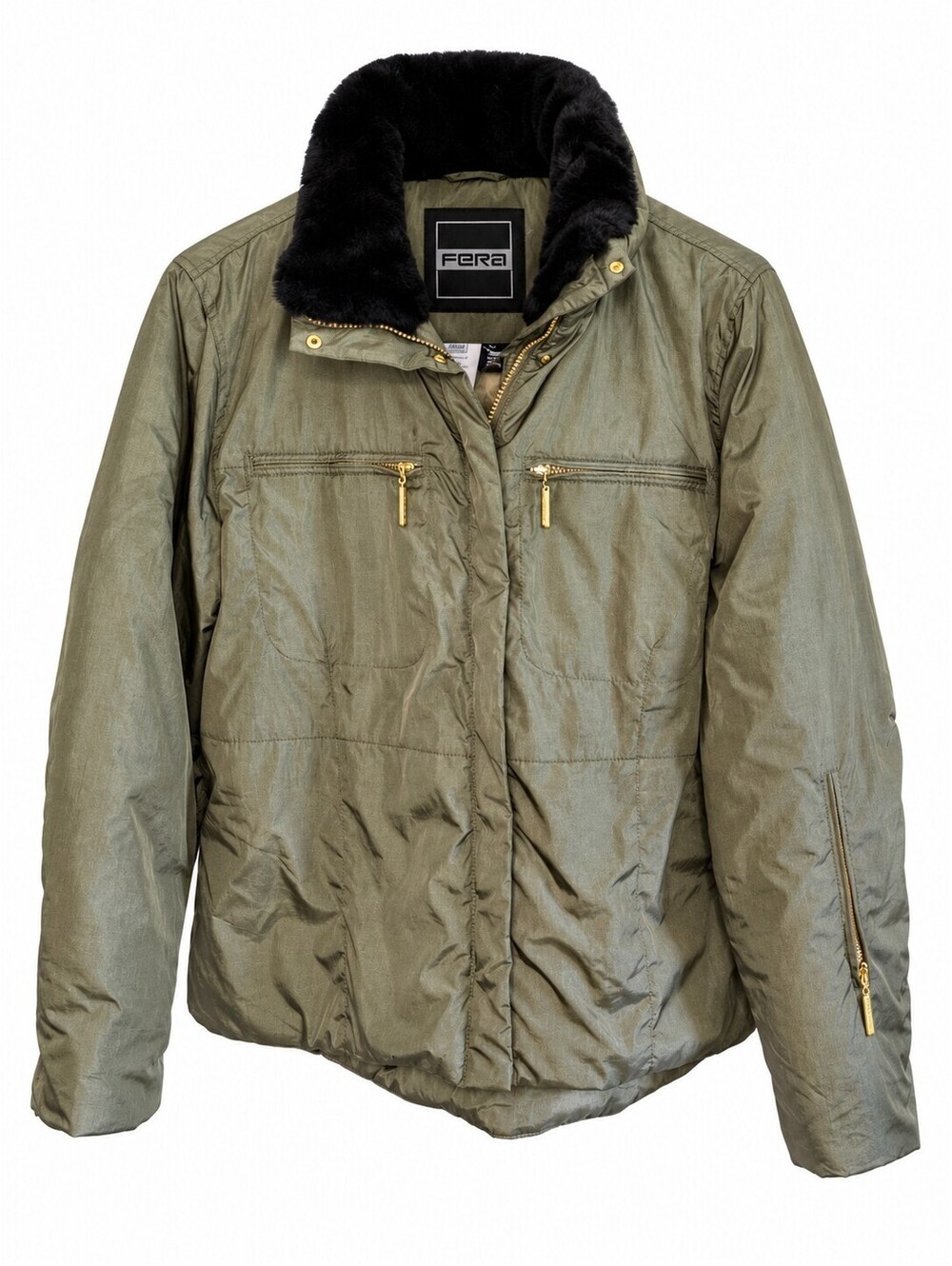 Fera Platinum Women's 12 Olive Thermolite Ski Jacket Faux Fur Y2K